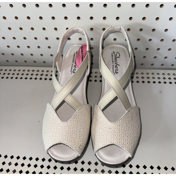 Skechers Parallel Jellyroll Womens Wedge Sandals Slides Size 8 Cream Memory Foam - Picture 4 of 9